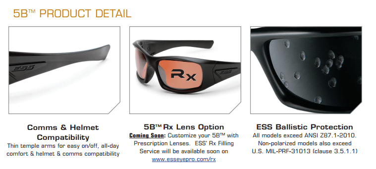 ESS 5B Ballistic Sunglasses Black Frame Copper Lenses EE9006-02 Features