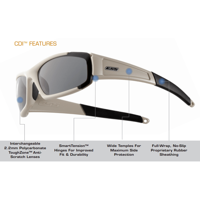 ESS CDI Ballistic Sunglasses with Black Frame and Clear and Smoke Lenses-740-0296-Safety Glasses USA-3