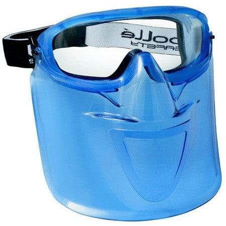 Bolle Blue Visor Shield for Atom Goggles shown with Atom Goggle Installed