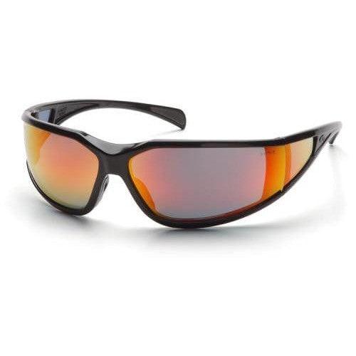 Pyramex Exeter Safety Glasses with Black Frame and Sky Red Mirror Anti-Fog Lens SB5155DT
