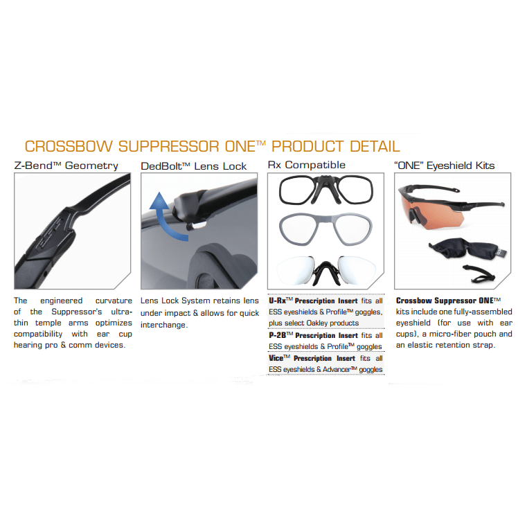 ESS Crossbow Suppressor Safety Glasses with Black Frame and HD Copper Lens-740-0472-Safety Glasses USA-3