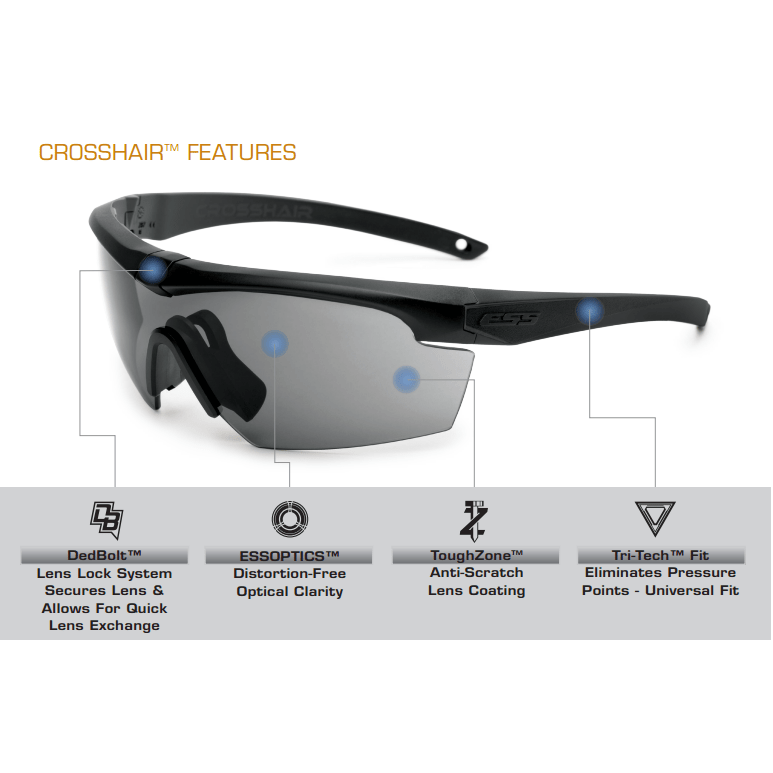 ESS Crosshair 2X Kit with Black Frames and Clear and Smoke Lenses-EE9014-01-Safety Glasses USA-4