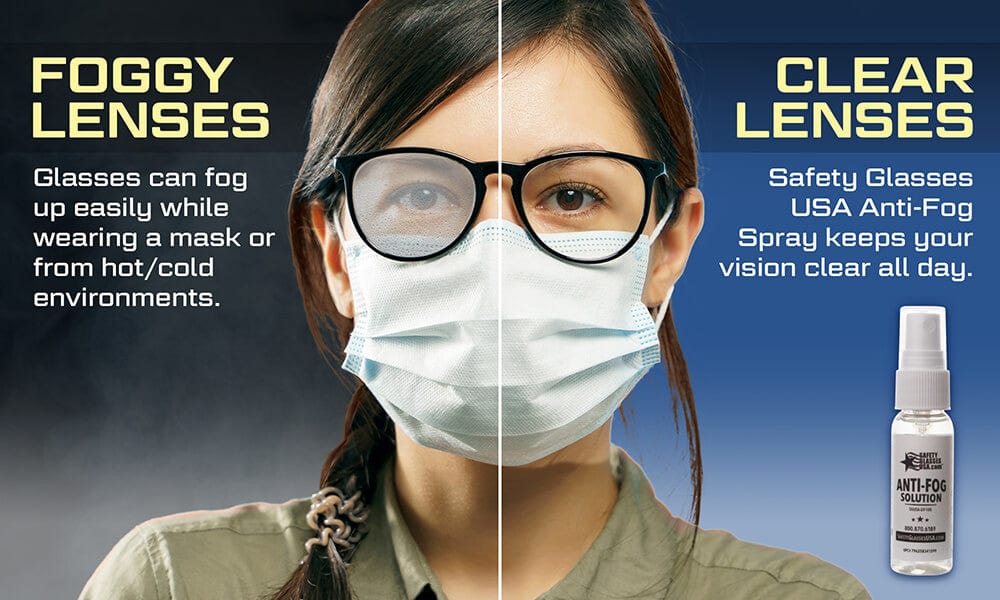 Safety Glasses USA DEFOGIT Anti-Fog Spray Kit SGUSA-DF100 - Foggy vs Clear Lenses