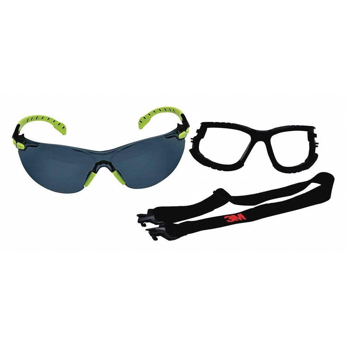 3M Solus S1202SGAF-KT Safety Glasses with Green Temples, Gray Anti-Fog Lens and Foam & Strap Kit Components