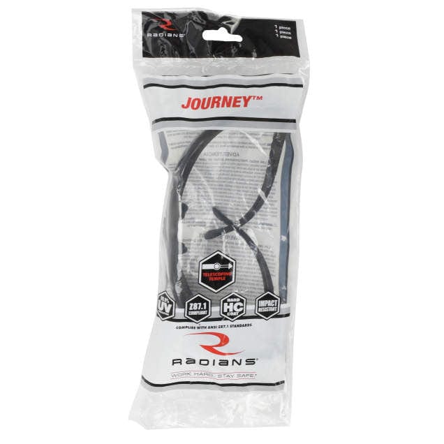 Radians Journey Safety Glasses with Black Frame and Smoke Lens JR0120ID Packaging