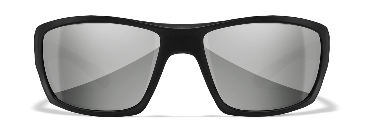Wiley X Kobe Sunglasses with Matte Black Frame and Silver Flash Lens ACKOB02 Front View