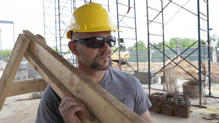 Construction worker wearing safety equipment