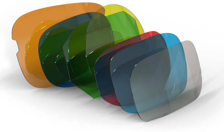Stack of different color eyewear lenses