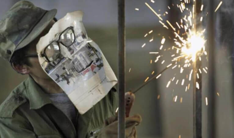 Welder using unsafe equipment