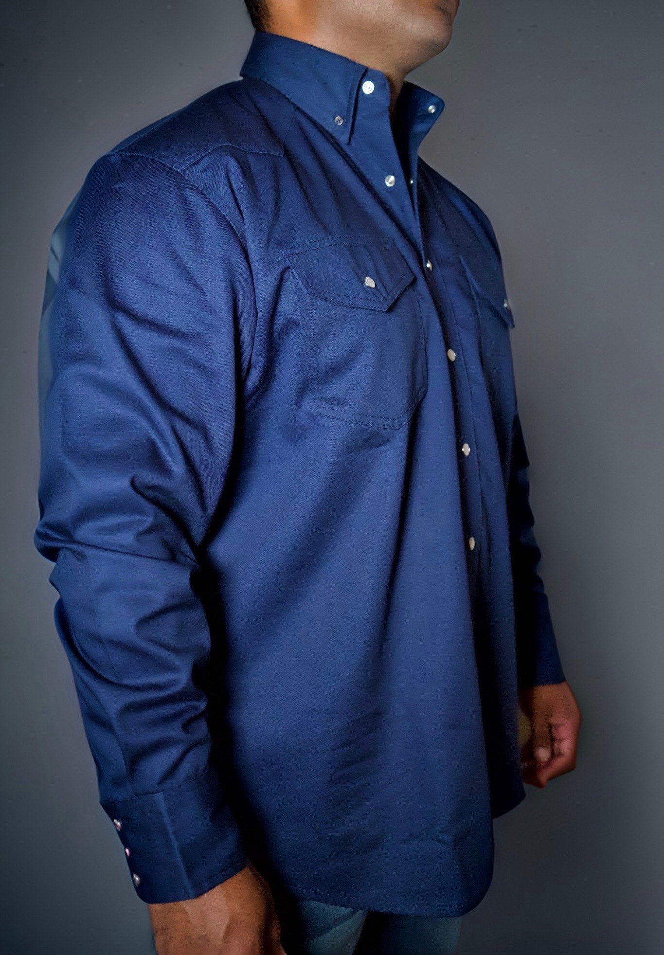 PhaTrnk ネイビー シャツ L Static FR Flame-Resistant Shirt Western Style Pearl snap - Navy
