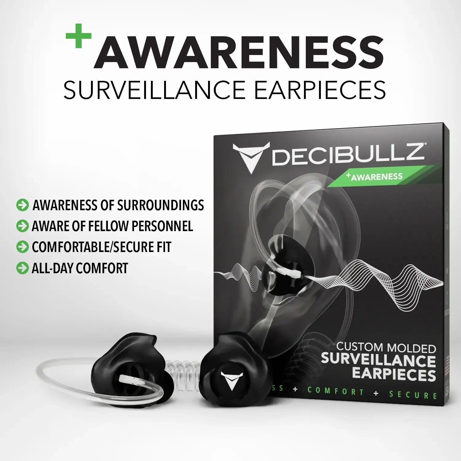 Decibullz +Awareness Custom Molded Two-Way Surveillance Acoustic Tube Headset (Motorola)-RDO-HS-TW-RTL-AWA-BNDL-Safety Glasses USA-2