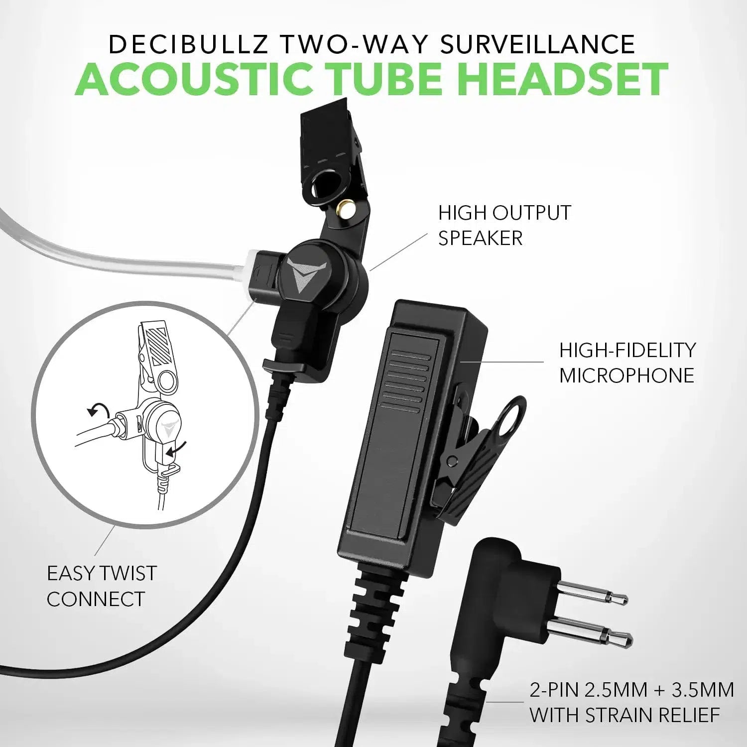 Decibullz +Awareness Custom Molded Two-Way Surveillance Acoustic Tube Headset (Motorola)-RDO-HS-TW-RTL-AWA-BNDL-Safety Glasses USA-5