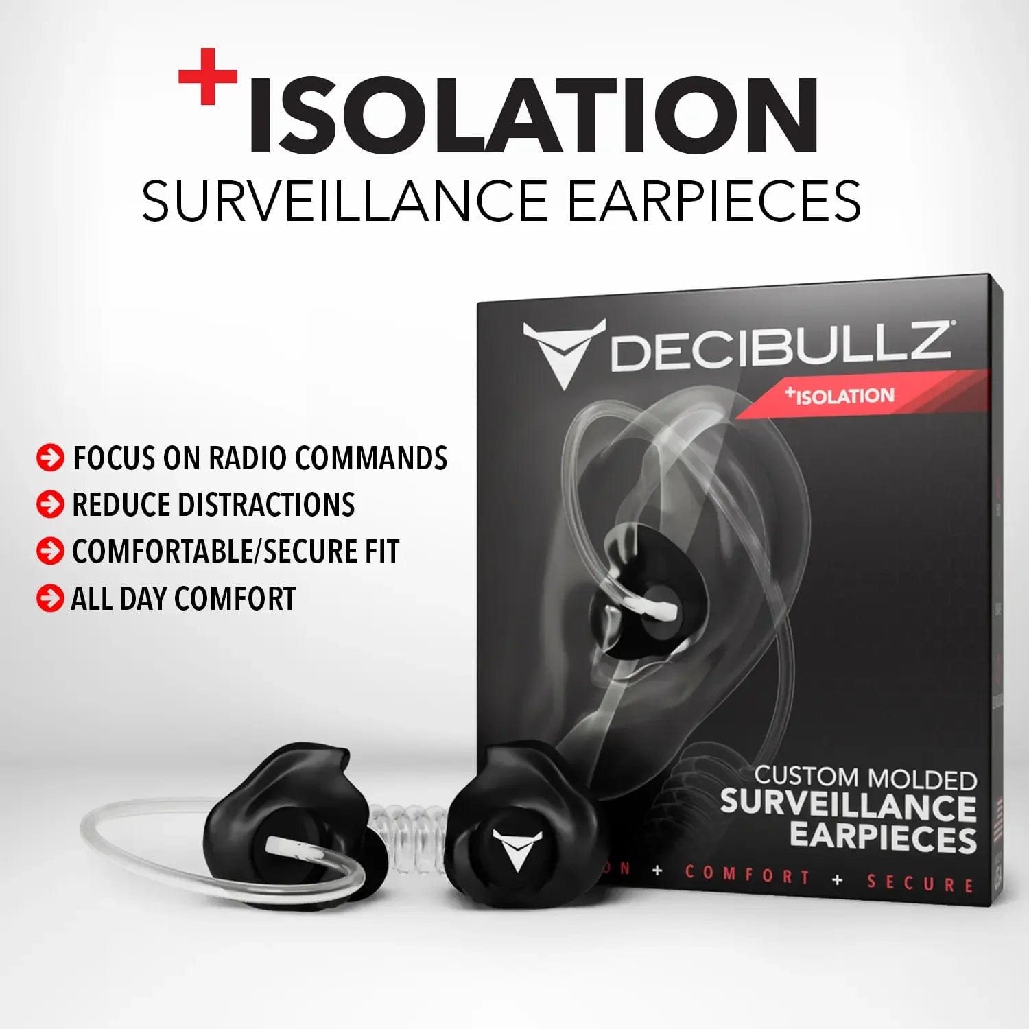 Decibullz +Isolation Custom Molded Two-Way Surveillance Acoustic Tube Headset (Motorola)-RDO-HS-TW-RTL-ISO-BNDL-Safety Glasses USA-2