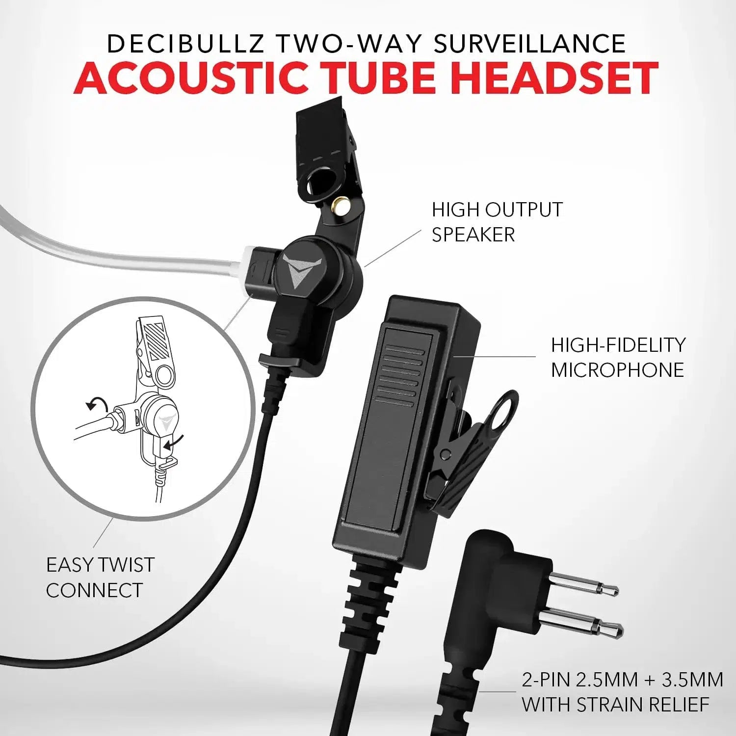 Decibullz +Isolation Custom Molded Two-Way Surveillance Acoustic Tube Headset (Motorola)-RDO-HS-TW-RTL-ISO-BNDL-Safety Glasses USA-5