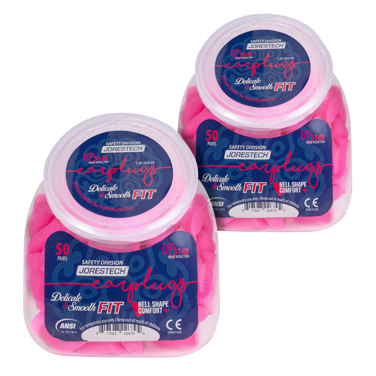 Jorestech 31dB NRR Bell-Shaped Soft Foam Earplugs – 50 Pairs