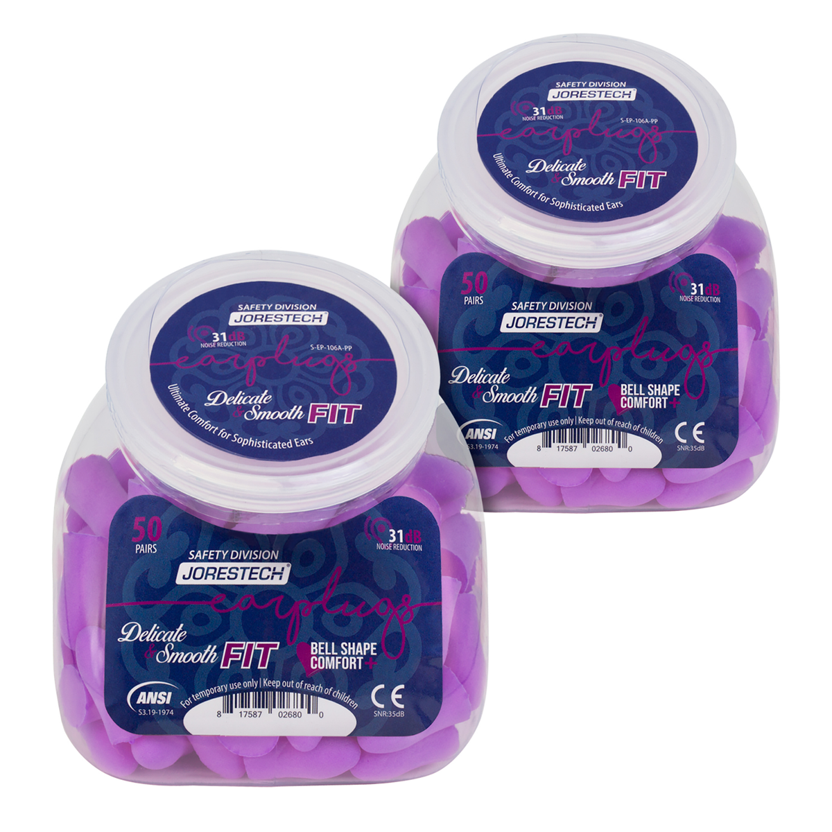 Jorestech 31dB NRR Bell-Shaped Soft Foam Earplugs – 50 Pairs