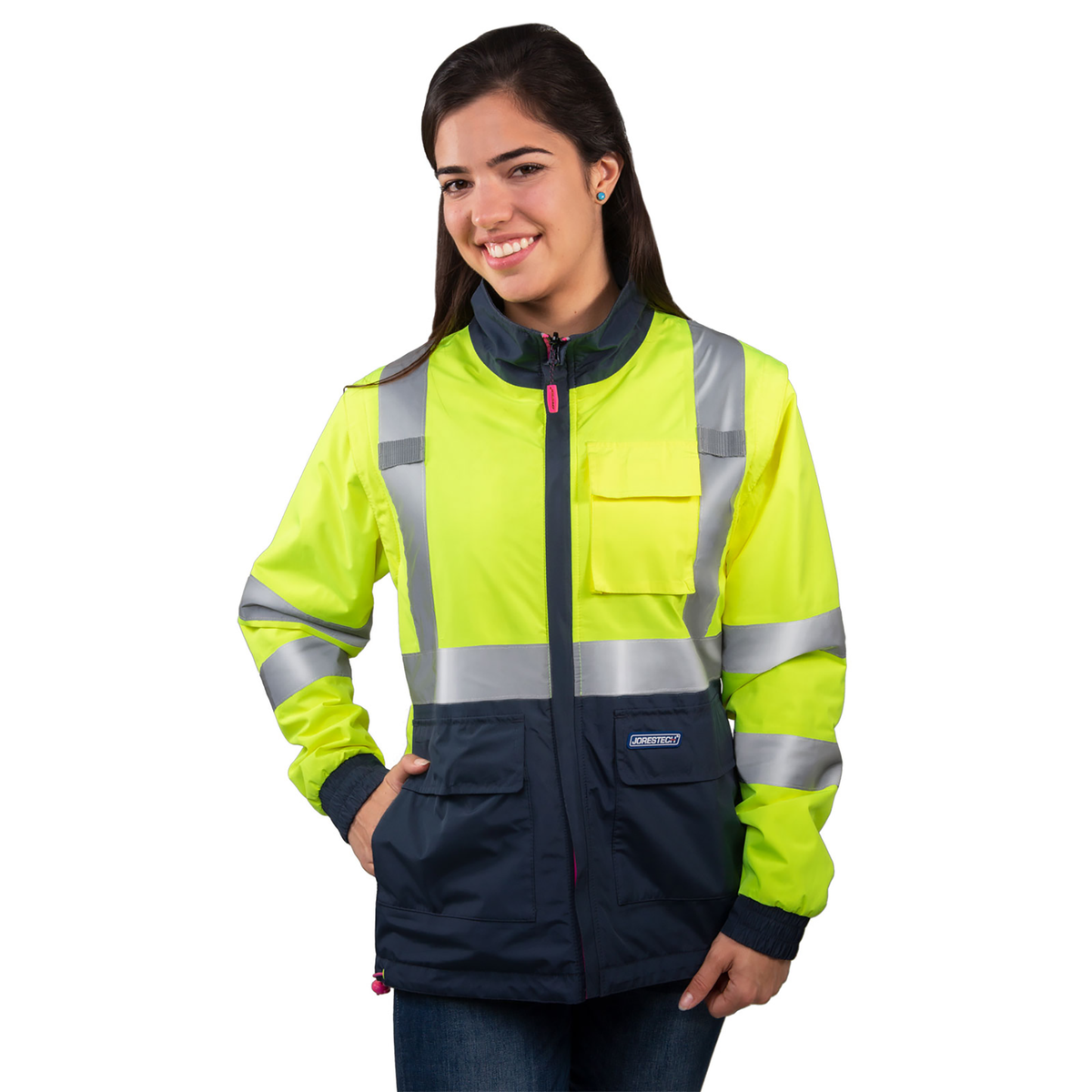 Jorestech Women's 4-in-1 Hi-Vis Reversible Safety Jacket with Removable Sleeves