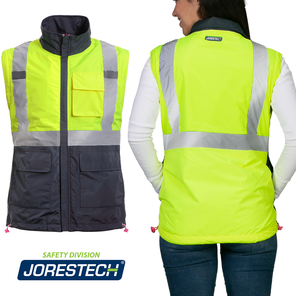 Jorestech Women's 4-in-1 Hi-Vis Reversible Safety Jacket with Removable Sleeves