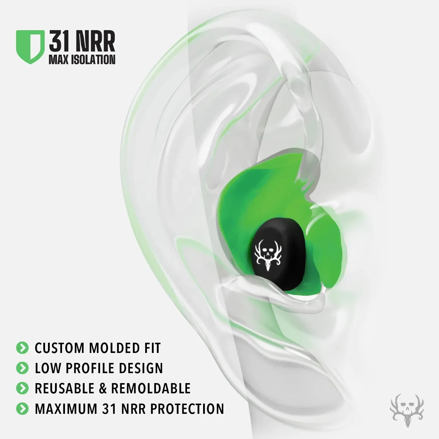 Decibullz PRO Custom Molded Earplugs 31dB NRR Bone Collector Edition