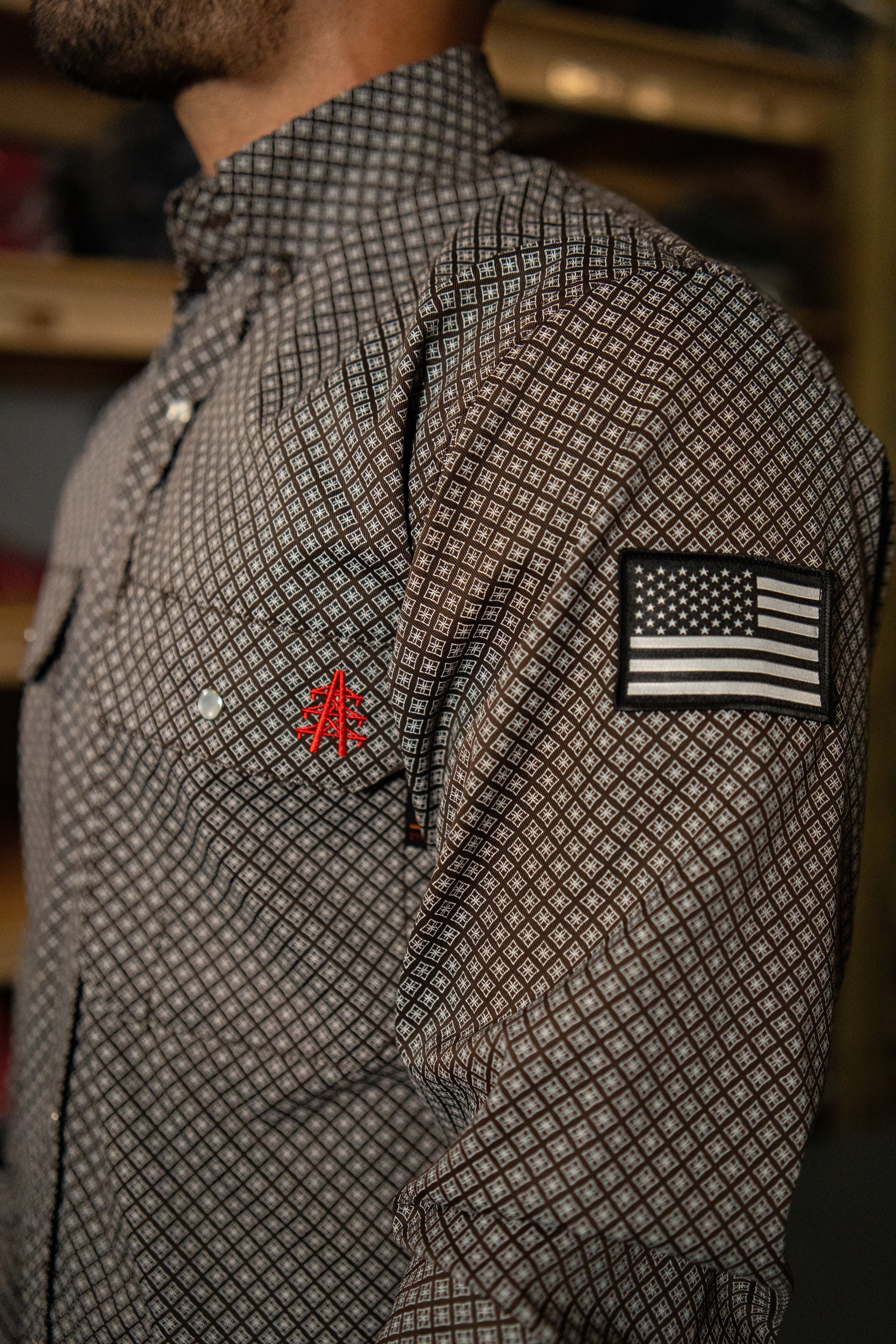 Static FR Flame-Resistant Pearl Snap Work Shirt - Copperhead - With U.S Flag