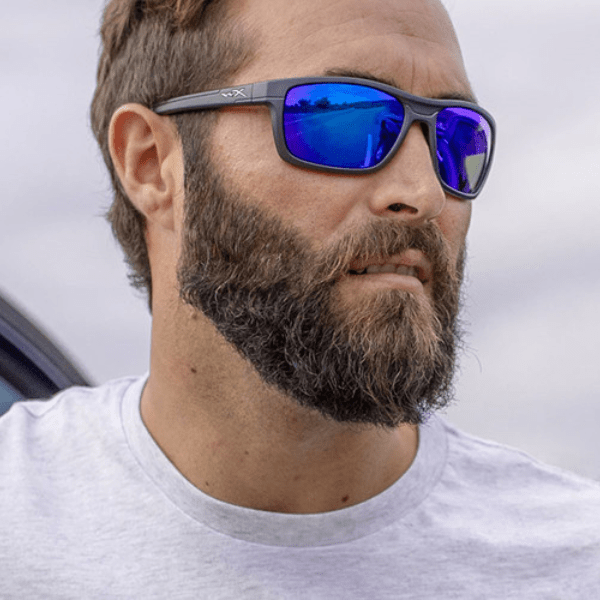 Wiley X Kingpin Sunglasses with Matte Graphite Frame and Polarized Blue Mirror Lens
