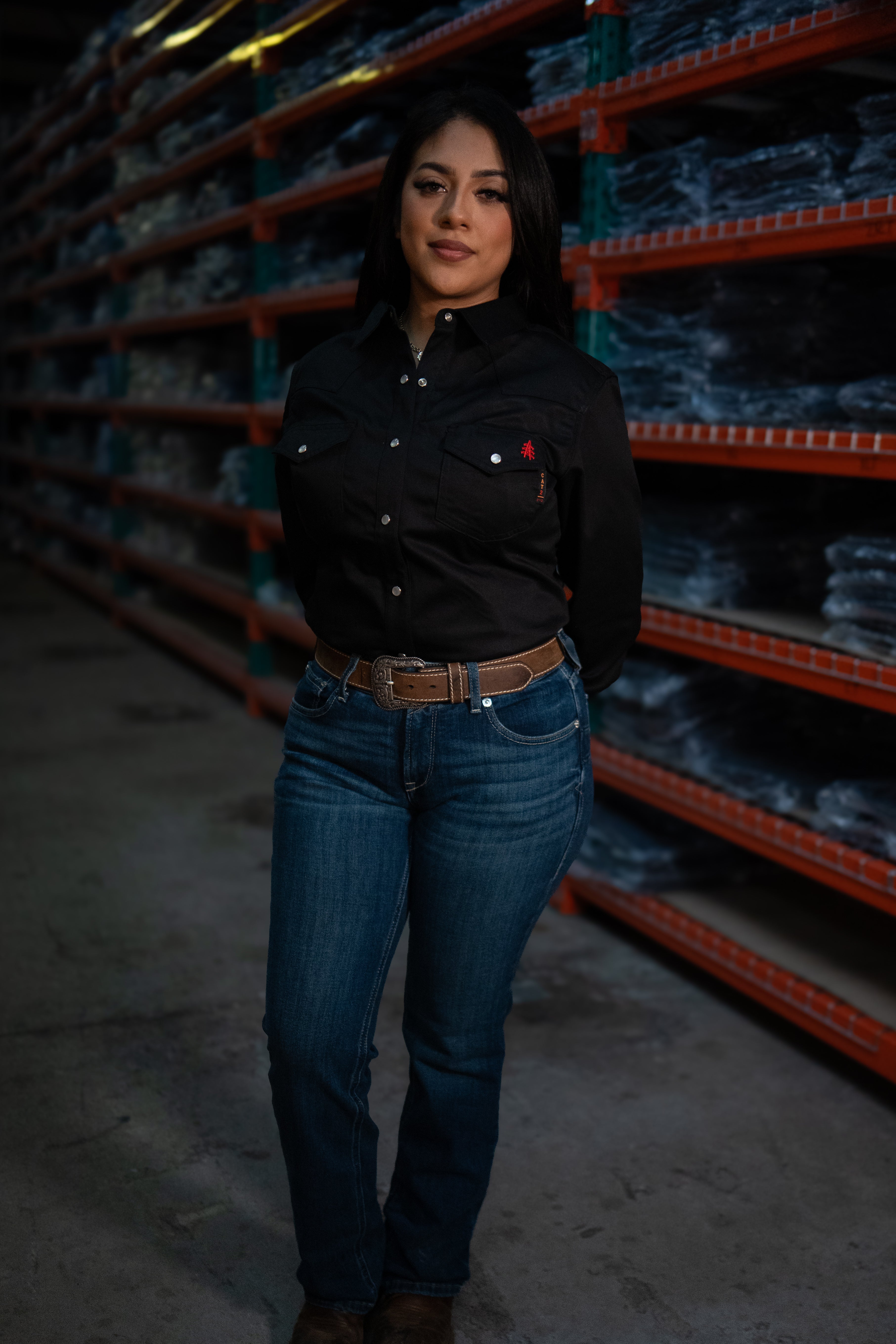 Static FR Women's Flame-Resistant Pearl Snap Work Shirt - Western Black