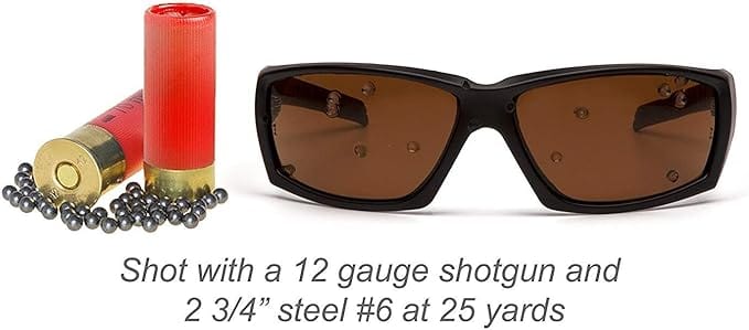 Venture Gear Overwatch Sunglasses shot with 12 gauge shotgun at 25 yards