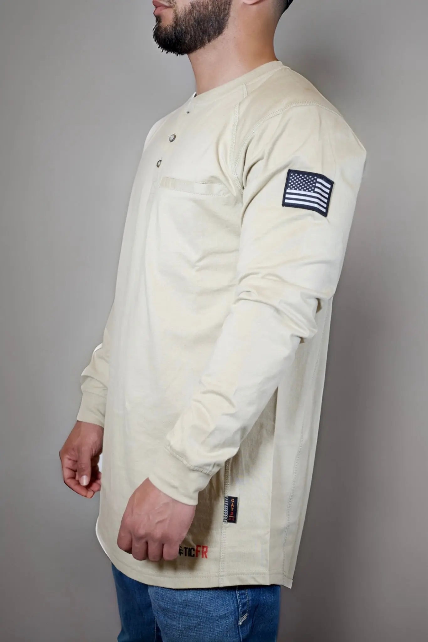 Static FR Flame-Resistant Shirt 3-Button Henley - Tan-Safety Glasses USA-7