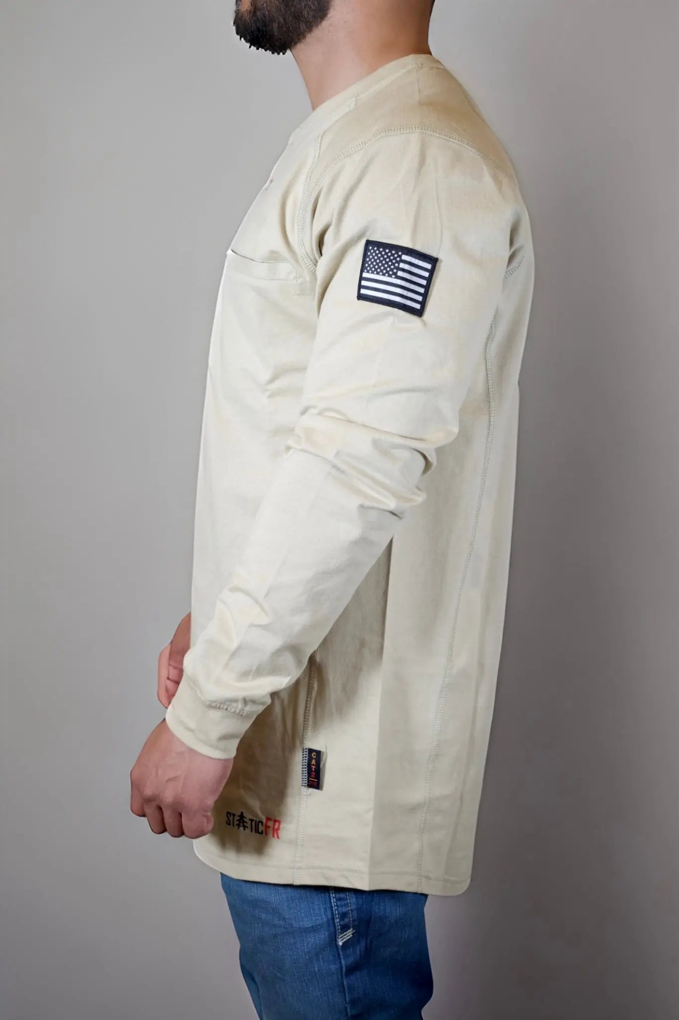 Static FR Flame-Resistant Shirt 3-Button Henley - Tan-Safety Glasses USA-8