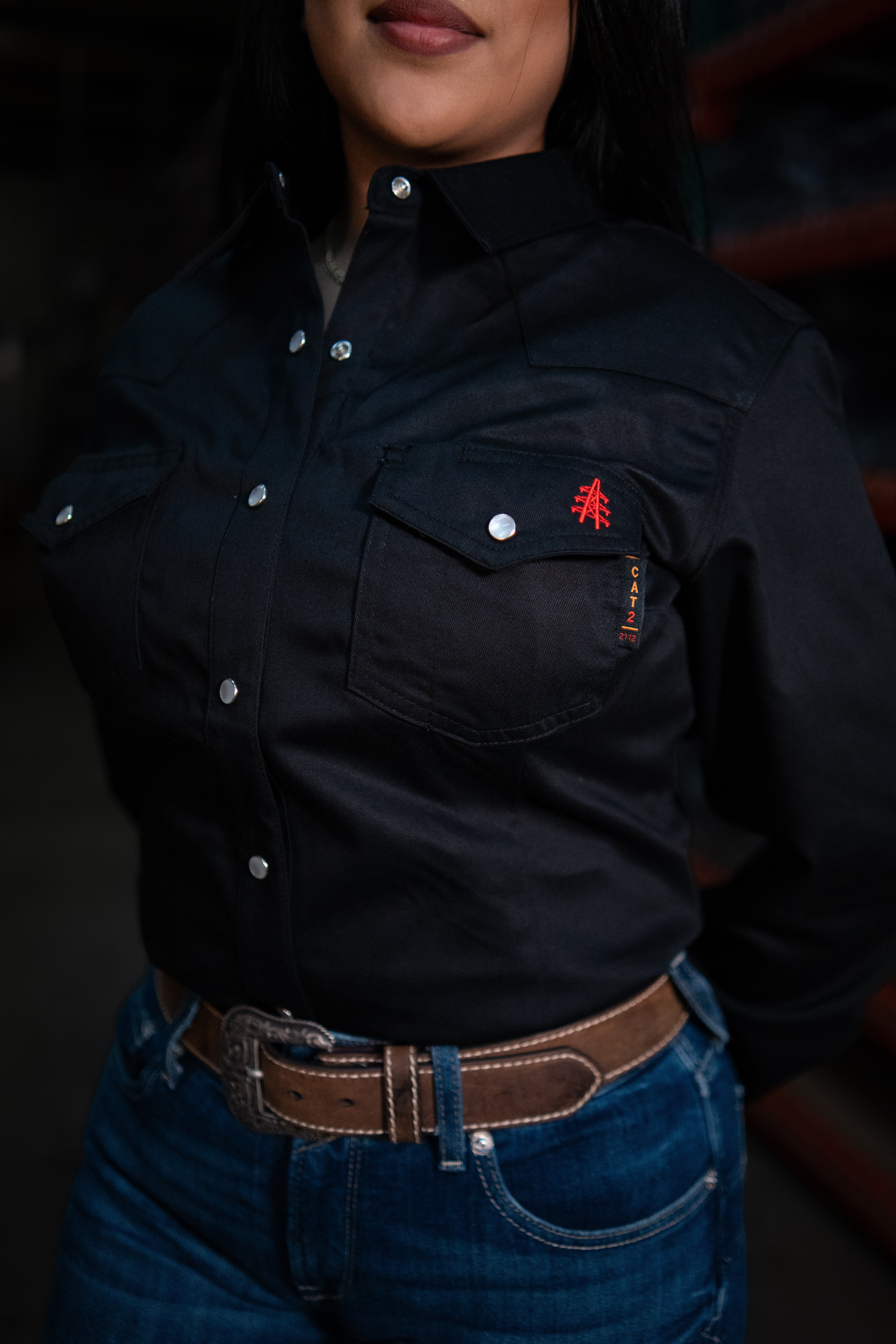 Static FR Women's Flame-Resistant Pearl Snap Work Shirt - Western Black