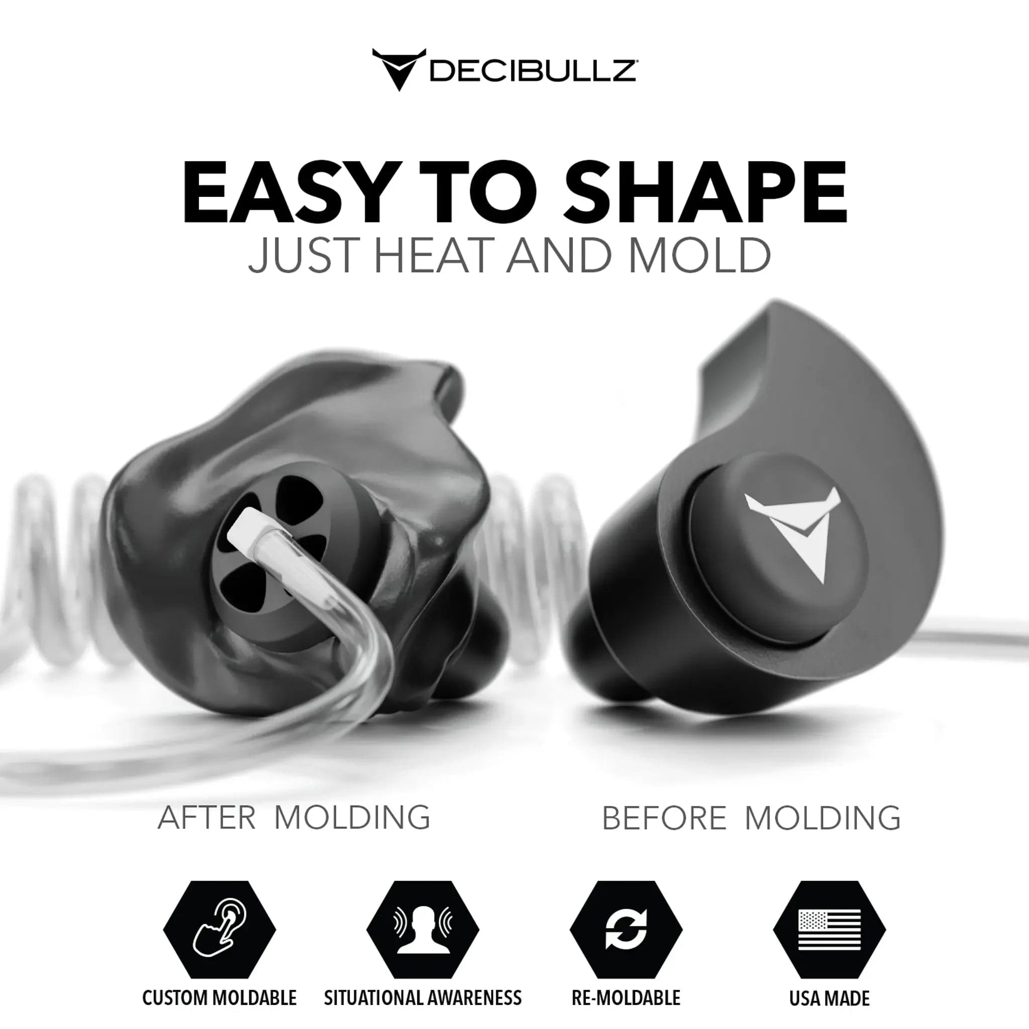 Decibullz Custom Moldable Surveillance Radio Headset Earpieces with Awareness