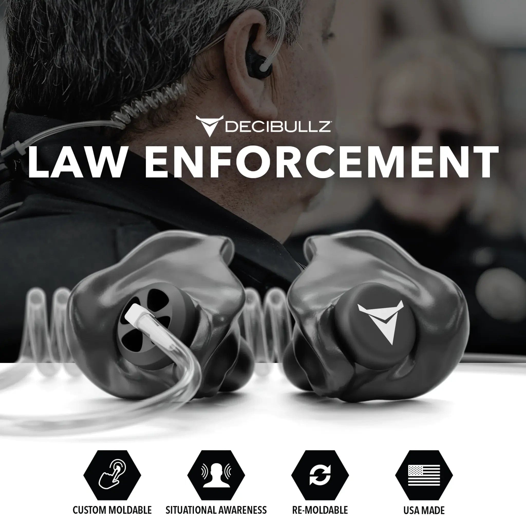 Decibullz Custom Moldable Surveillance Radio Headset Earpieces with Awareness