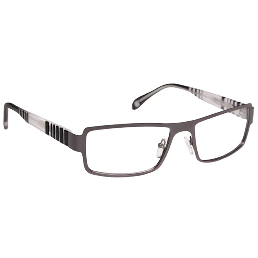 Gray ArmouRx 7015 prescription safety glasses with rectangular metal frames and clear side shields.