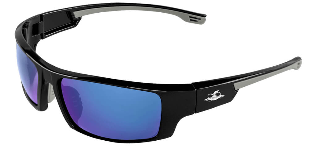 Bullhead Dorado Safety Glasses with Black Frame and Polarized PFT Blue Mirror Anti-Fog Lens