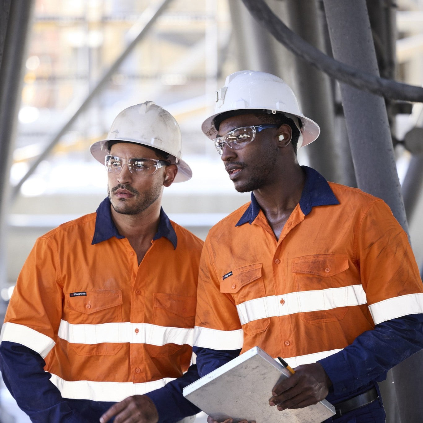 Bolle Swift Safety Glasses with Clear Anti-Fog Lenses worn by construction workers