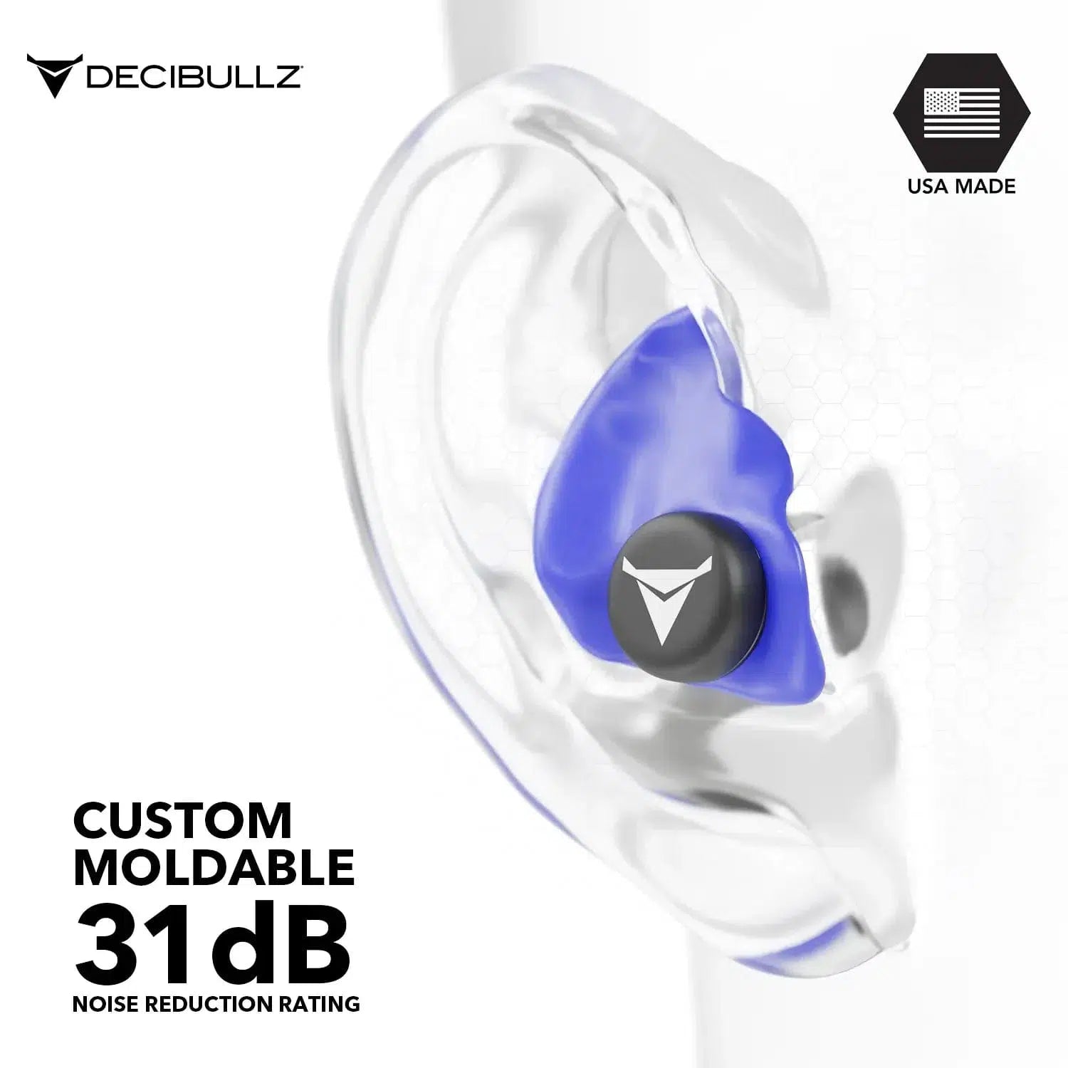 Decibullz Custom Molded Earplugs 31dB NRR--Safety Glasses USA-27