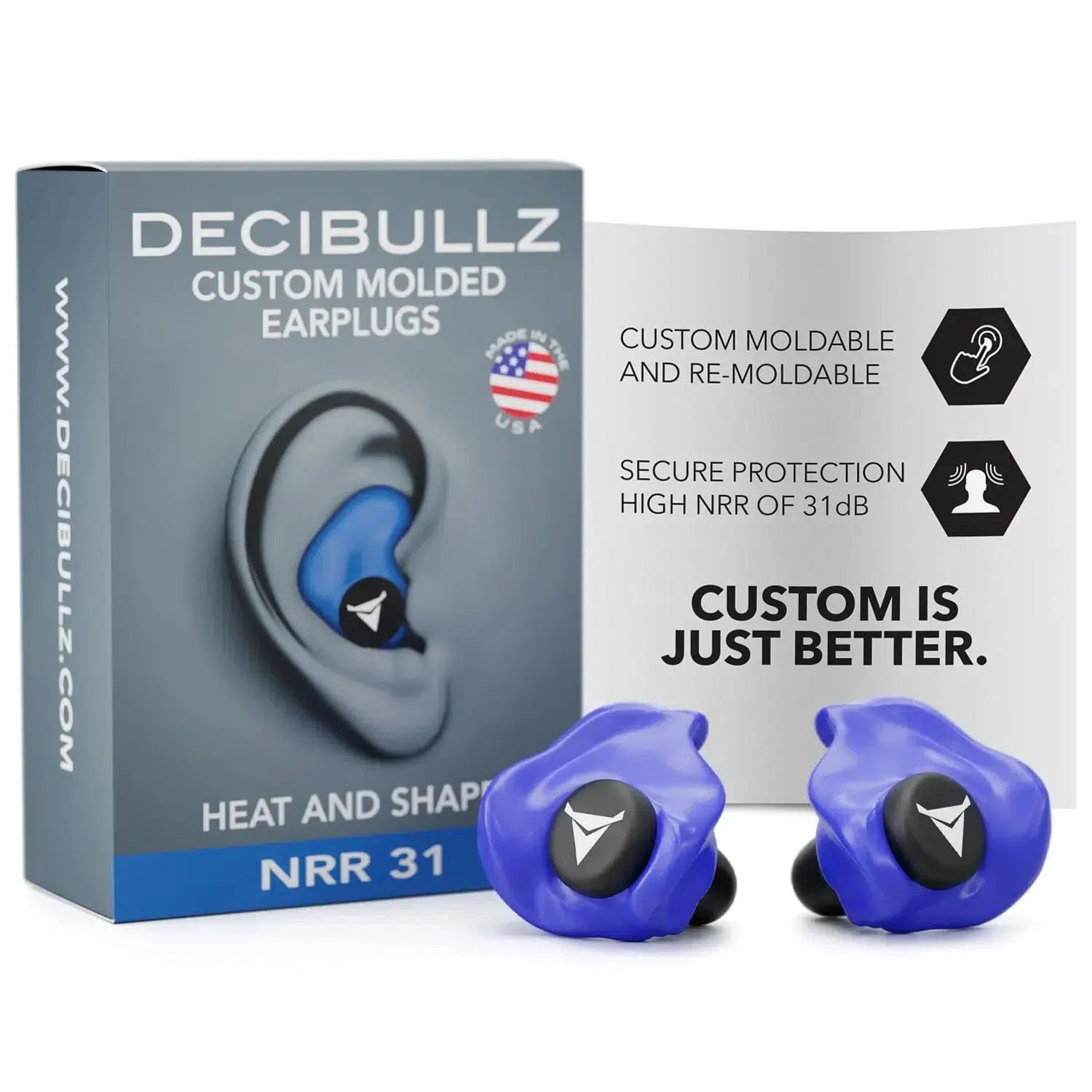 Decibullz Custom Molded Earplugs 31dB NRR-Blue-PLG1-BLU-Safety Glasses USA-17