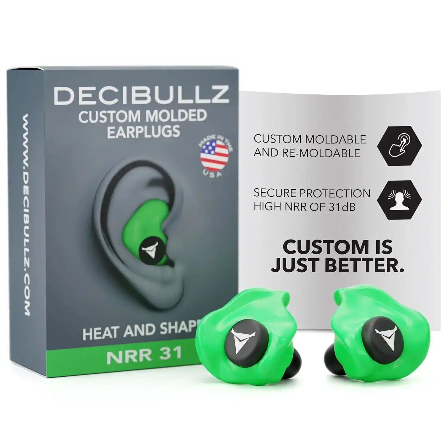 Decibullz Custom Molded Earplugs 31dB NRR-Green-PLG1-GRN-Safety Glasses USA-23