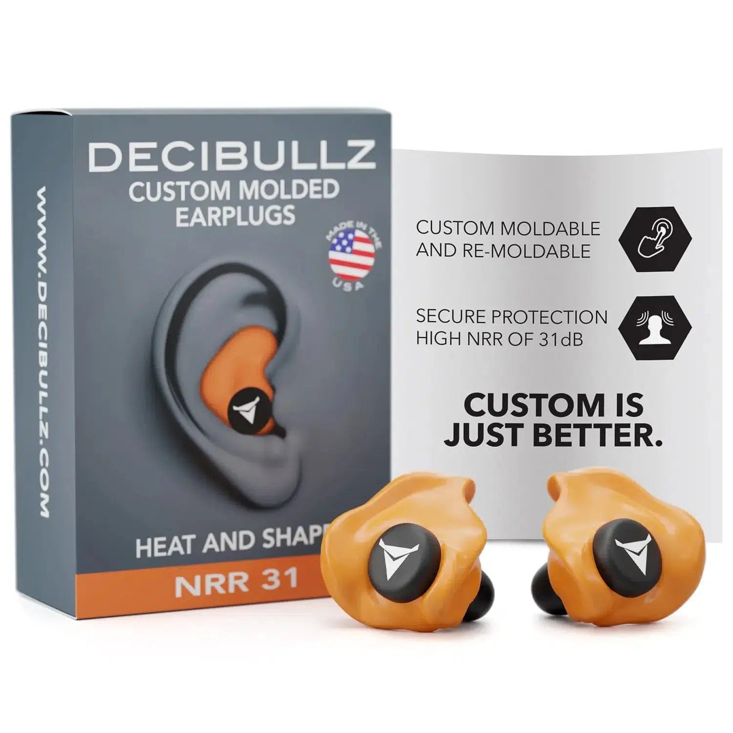 Decibullz Custom Molded Earplugs 31dB NRR-Orange-PLG1-ORG-Safety Glasses USA-9