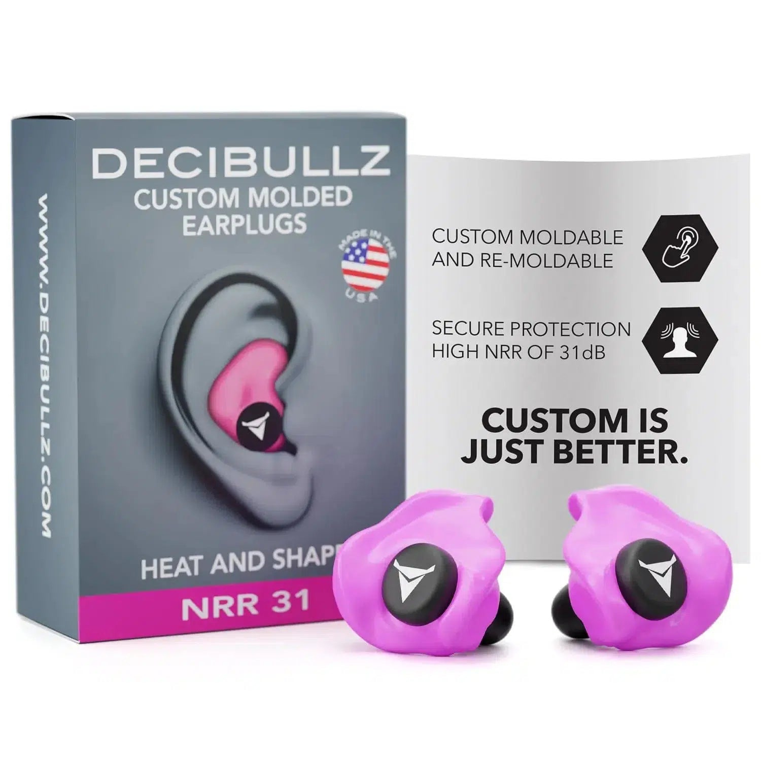 Decibullz Custom Molded Earplugs 31dB NRR-Pink-PLG1-PNK-Safety Glasses USA-33