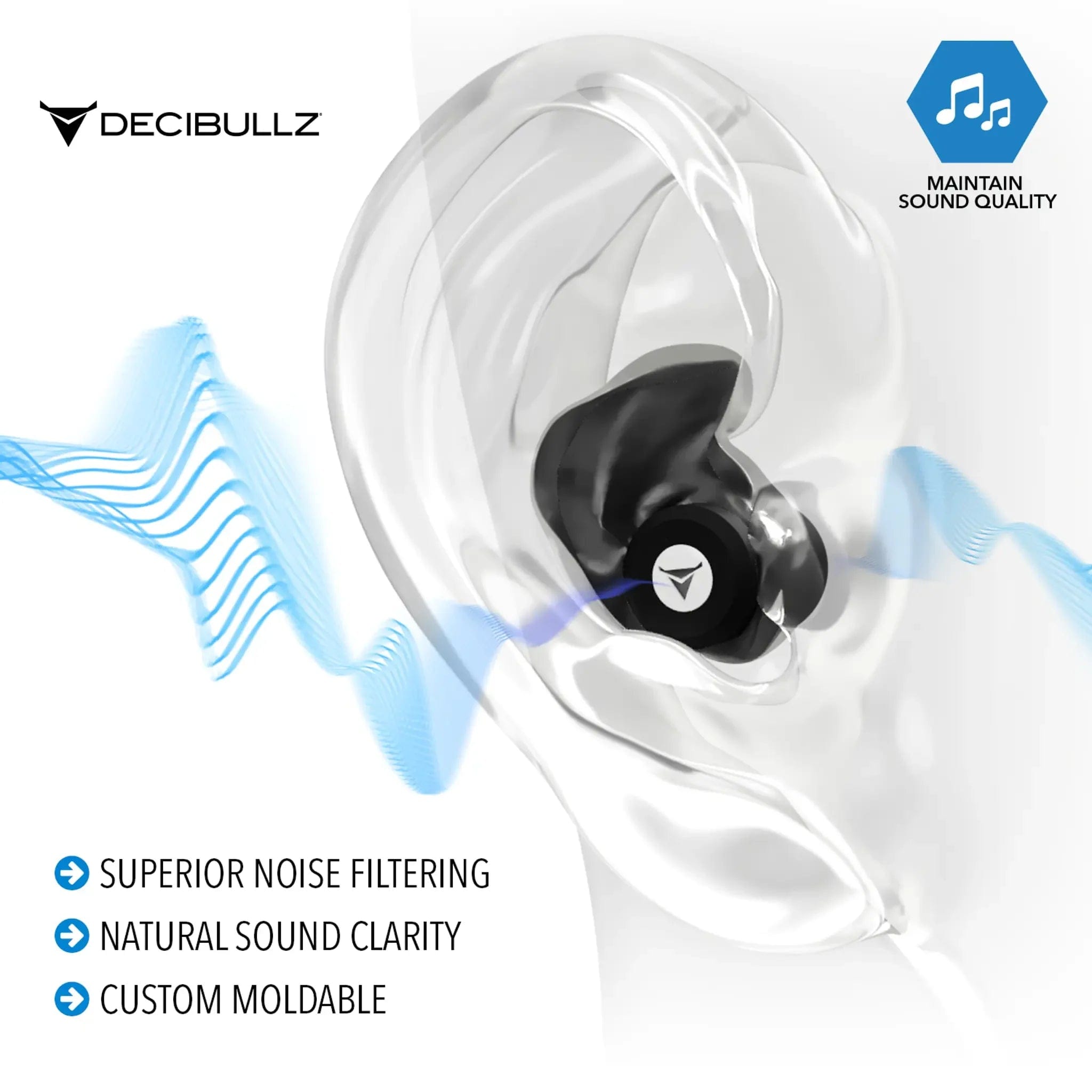 Decibullz Custom Molded High-Fidelity Earplugs for Concerts, Musicians, Events, and Noise Sensitivity