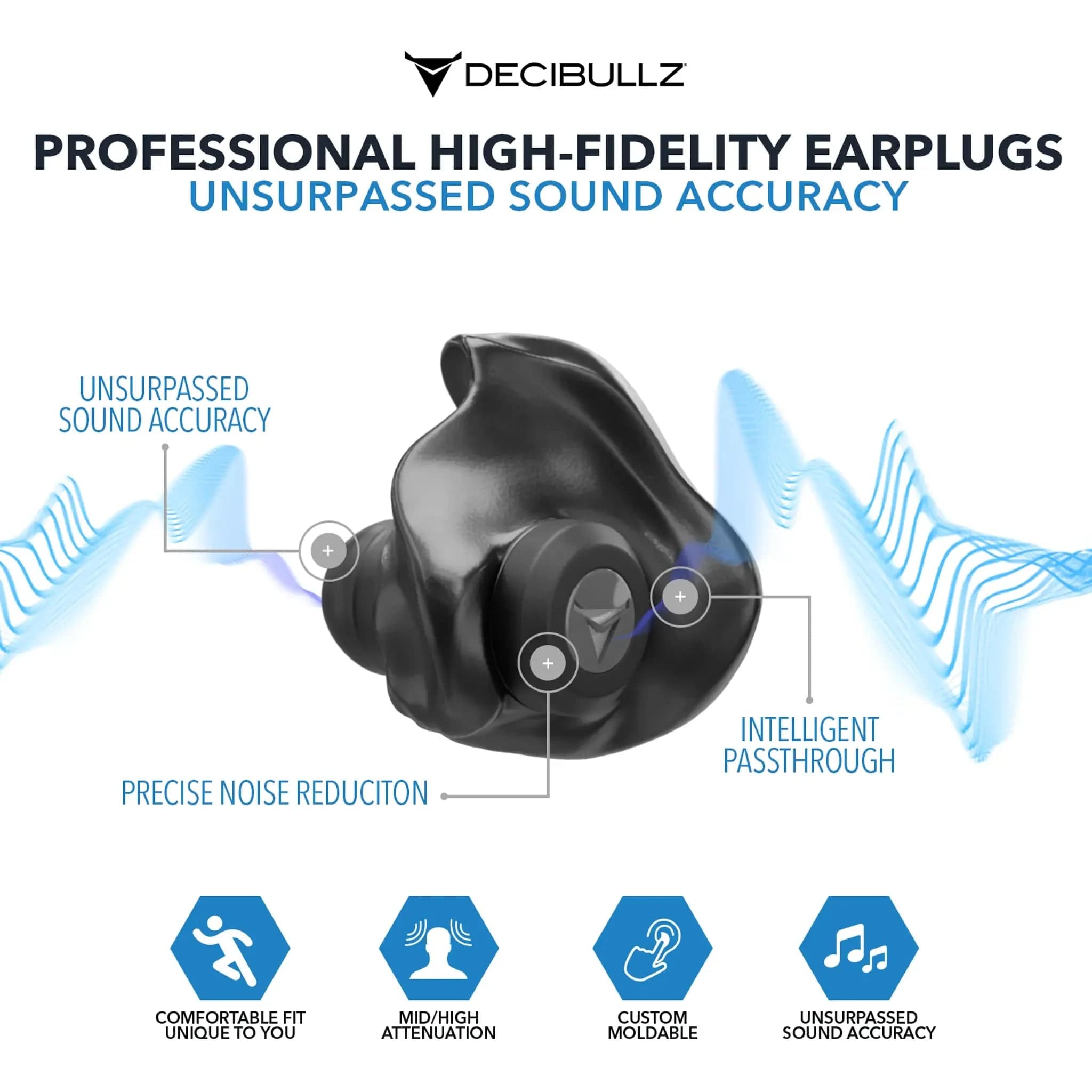 Decibullz Custom Molded Professional High-Fidelity Filter Earplugs