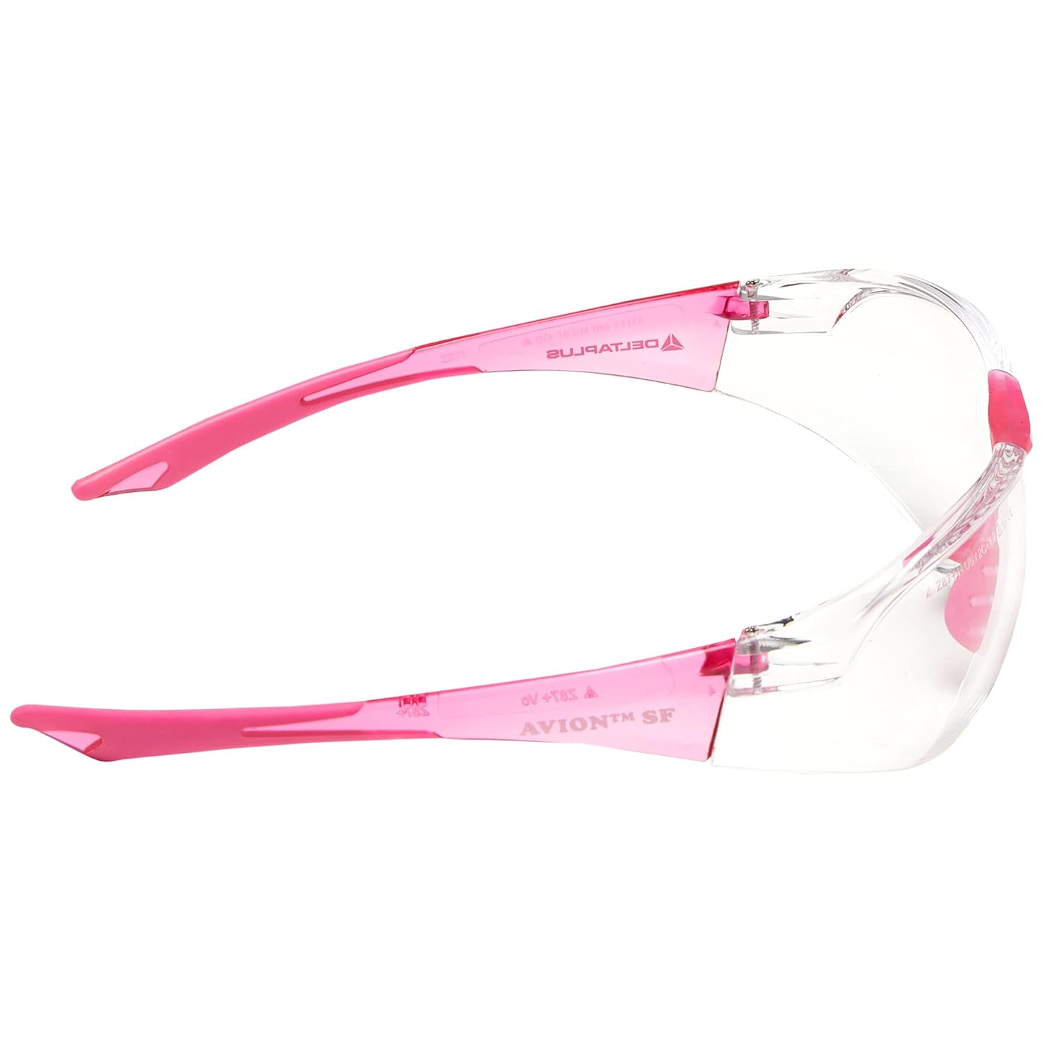 Delta Plus SG-18C-SLIM-PINK Avion SlimFit Safety Glasses with Pink Temples and Clear Anti-Fog Lens Right Temple View