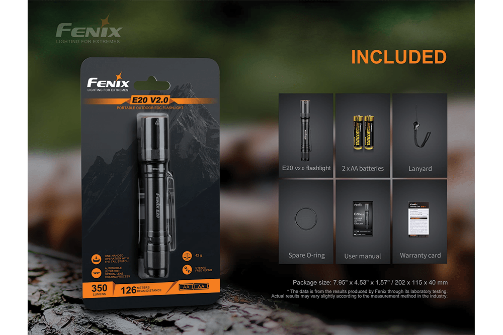 Fenix E20 V2.0 EDC Flashlight - 350 Lumens