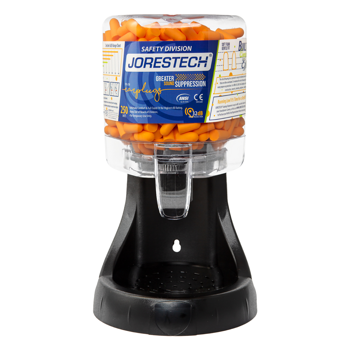 Jorestech Earplug Dispenser Station with 250 Pairs 32dB NRR Soft Foam Units