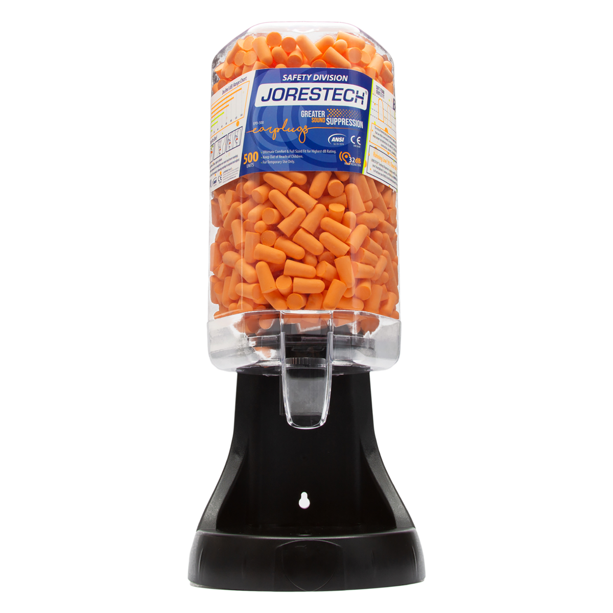 Jorestech Earplug Dispenser Station with 500 Pairs 32dB NRR Soft Foam Units