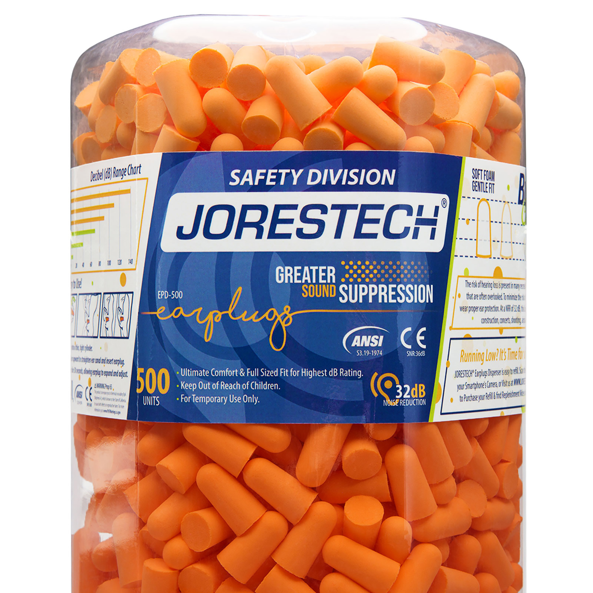 Jorestech Earplug Dispenser Station with 500 Pairs 32dB NRR Soft Foam Units