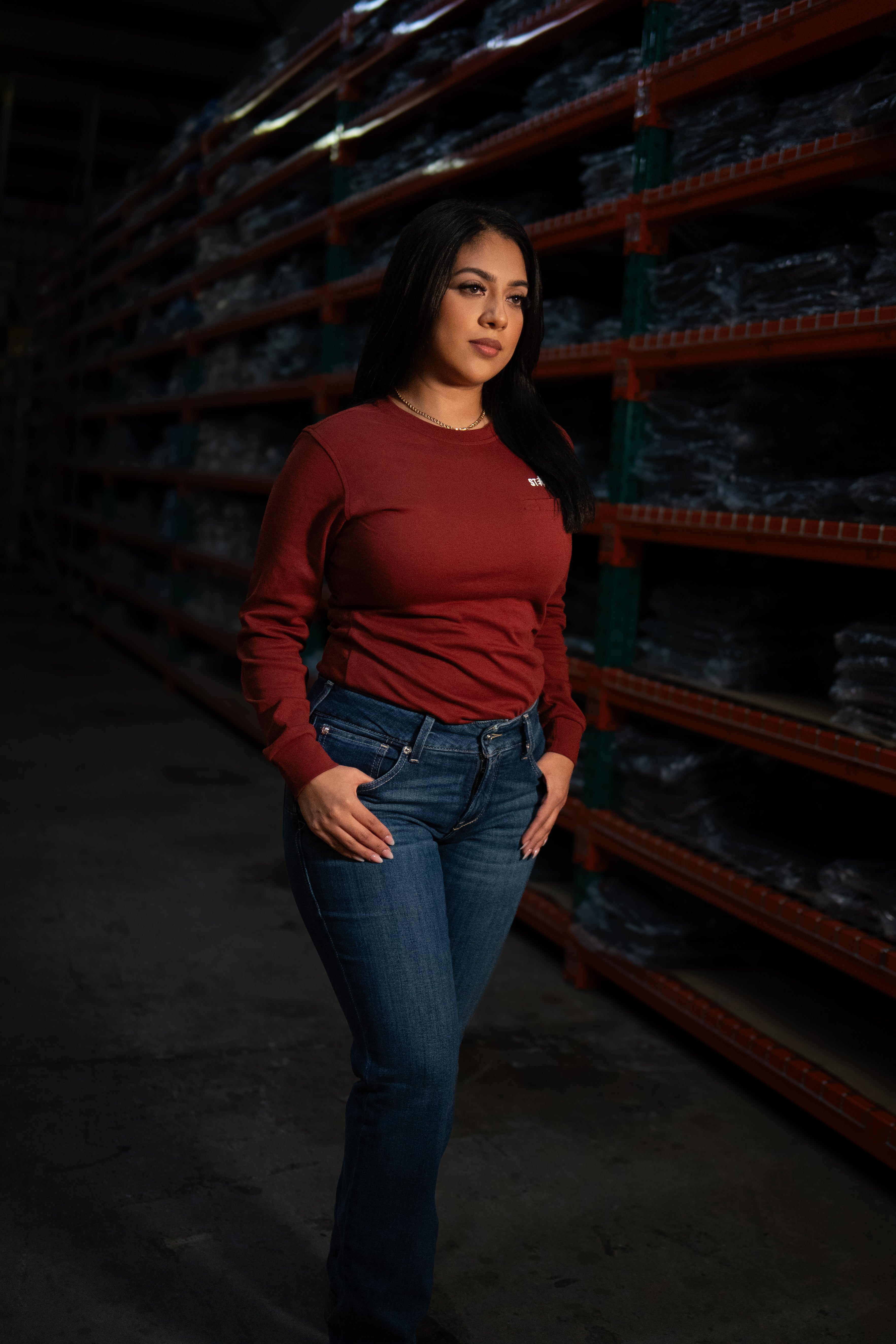 Static FR Women's Flame-Resistant Crew Neck Work Shirt - Wine Red