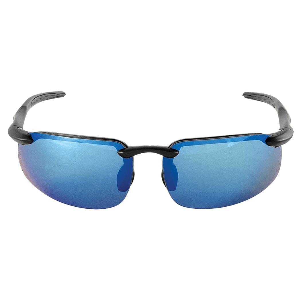 Bullhead Swordfish Safety Glasses with Matte Black Frame and Polarized Precision Blue Mirror Lens Front View