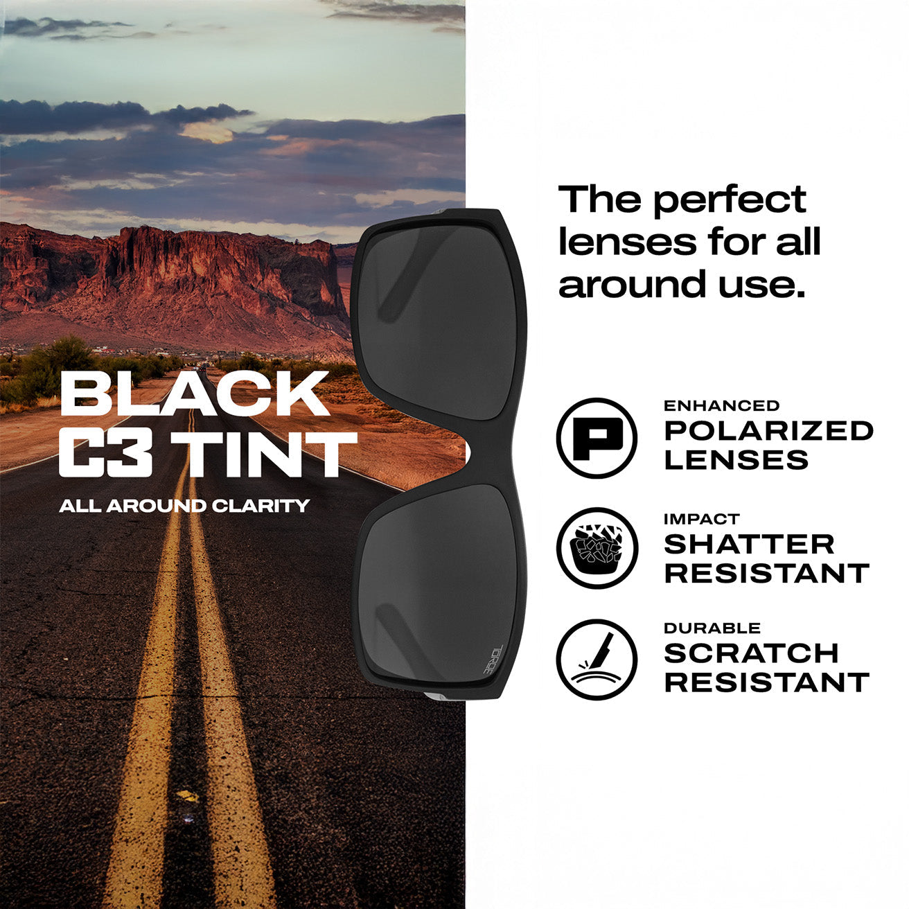 TOROE MOJAVE C3 Black Polarized Sunglasses